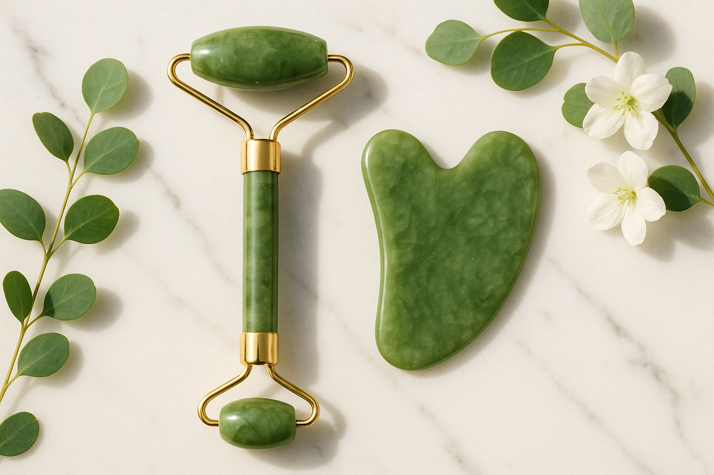 Jade Roller & Gua Sha Set – Natural Face Massager for Anti-Aging, Glowing Skin & Face Shaping