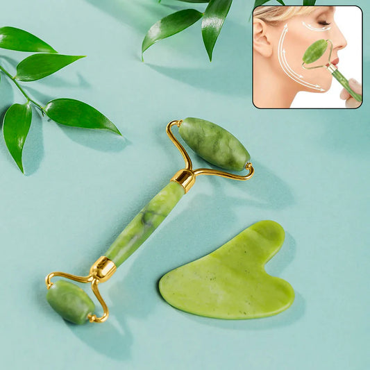 Jade Roller and Gua Sha Set– Natural Face Massager for Anti-Aging, Glowing Skin & Face Shaping (1 Pc)