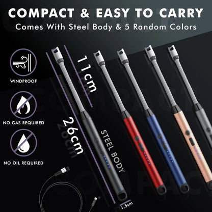 Rechargeable Electric Arc Windproof Lighter for Gas Stove, Candles, Pooja, C-Type USB, Kitchen Tools