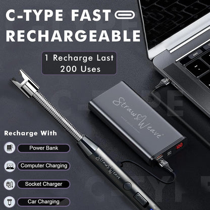 Rechargeable Electric Arc Windproof Lighter for Gas Stove, Candles, Pooja, C-Type USB, Kitchen Tools